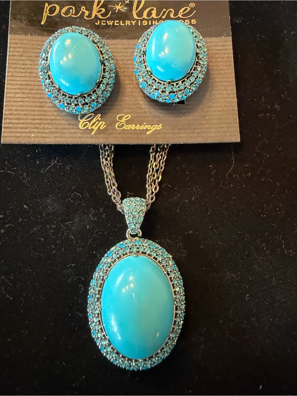 MNWT Park Lane Eva Necklace & Clip Earrings Set | Retired Turquoise Swarovski